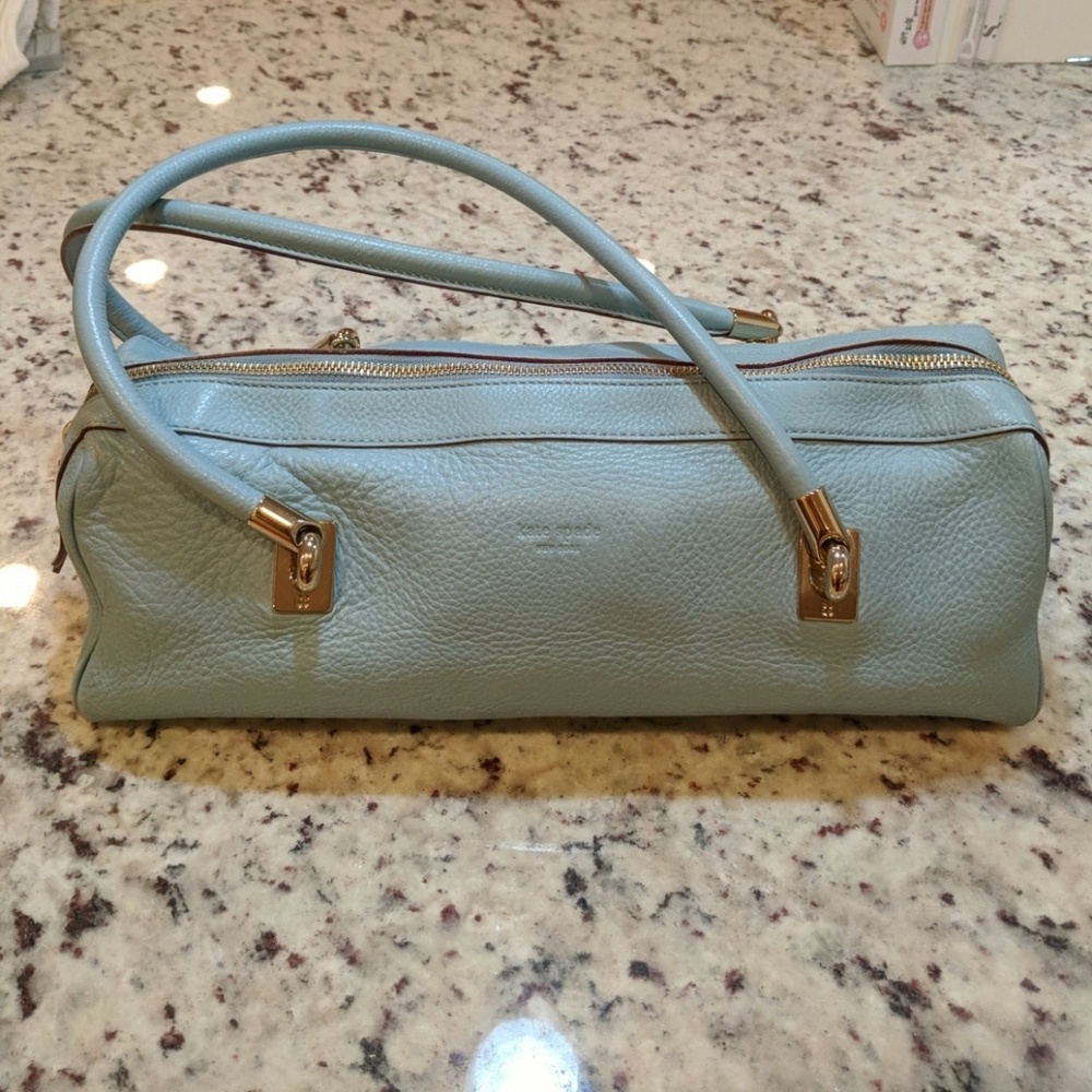 Kate Spade light blue pebbled leather barrel bag